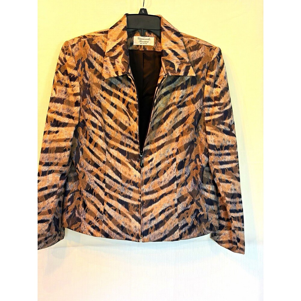 Giancarlo Ferrari Women’s Brown Black Animal Print Lined Full Zip Jacket 4P